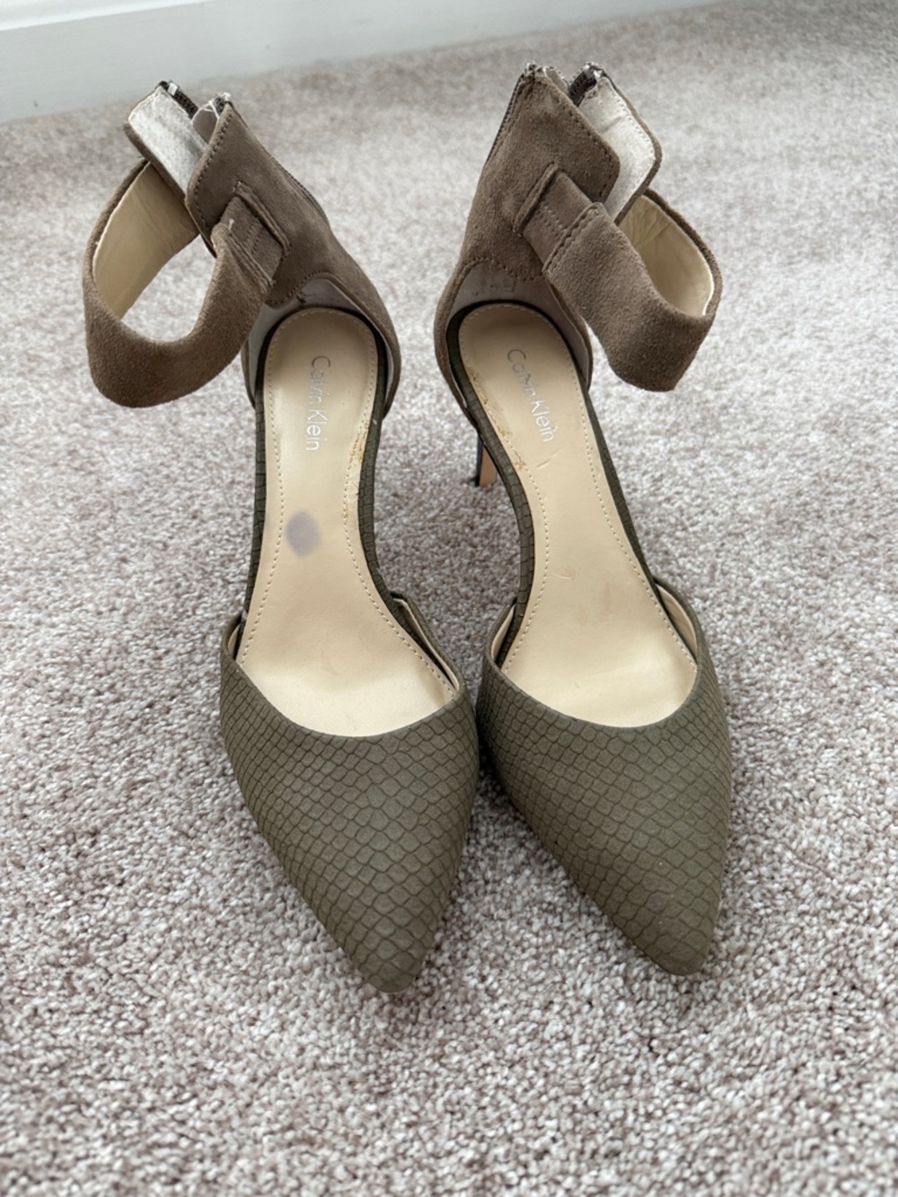 Calvin Klein Olive Pointed-Toe Ankle-Strap Pumps
